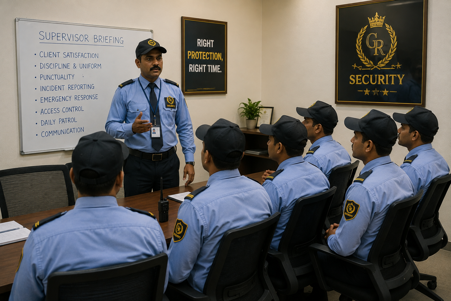 Supervisor briefing security guards